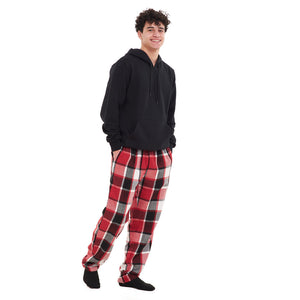 Men Winter Pajama Set Black Hoodie + Black x Red Checkered Pants