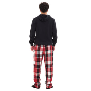 Men Winter Pajama Set Black Hoodie + Black x Red Checkered Pants