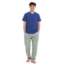 Load image into Gallery viewer, Men summer pajama set  Indigo T-shirt + Olive x Indigo Checkered Pants
