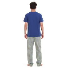 Load image into Gallery viewer, Men summer pajama set  Indigo T-shirt + Olive x Indigo Checkered Pants
