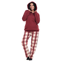 Load image into Gallery viewer, Women Winter Pajama Set Dark Red Hoodie + Dark Red x White Checkered Pants
