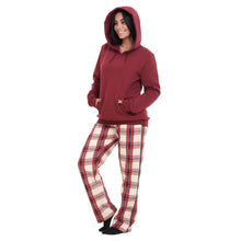 Load image into Gallery viewer, Women Winter Pajama Set Dark Red Hoodie + Dark Red x White Checkered Pants
