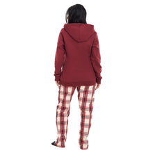 Load image into Gallery viewer, Women Winter Pajama Set Dark Red Hoodie + Dark Red x White Checkered Pants
