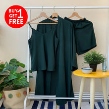 Load image into Gallery viewer, Women summer 3 piece pajama set  Dark green Top +kimono &amp; short
