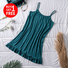 Load image into Gallery viewer, Women summer pajama Dark green ruffles night shirt
