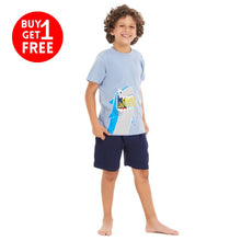 Load image into Gallery viewer, Boys summer pajama set Shark Attack t-shirt +Navy shorts
